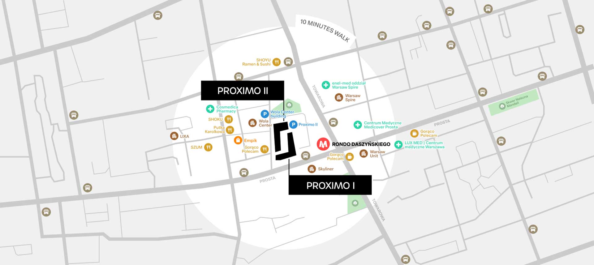 Map showing the location of Proximo buildings